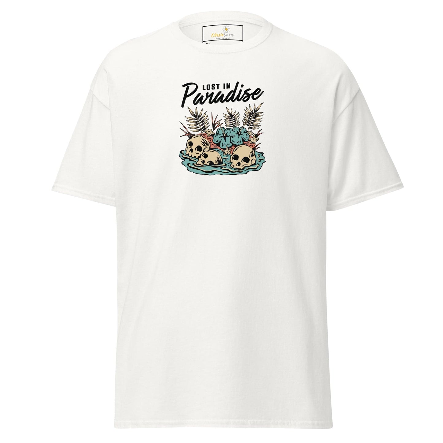 White T-shirt with skull graphic from T-SHIRT DESIGN TEE for Men and Women in 2XL-5XL