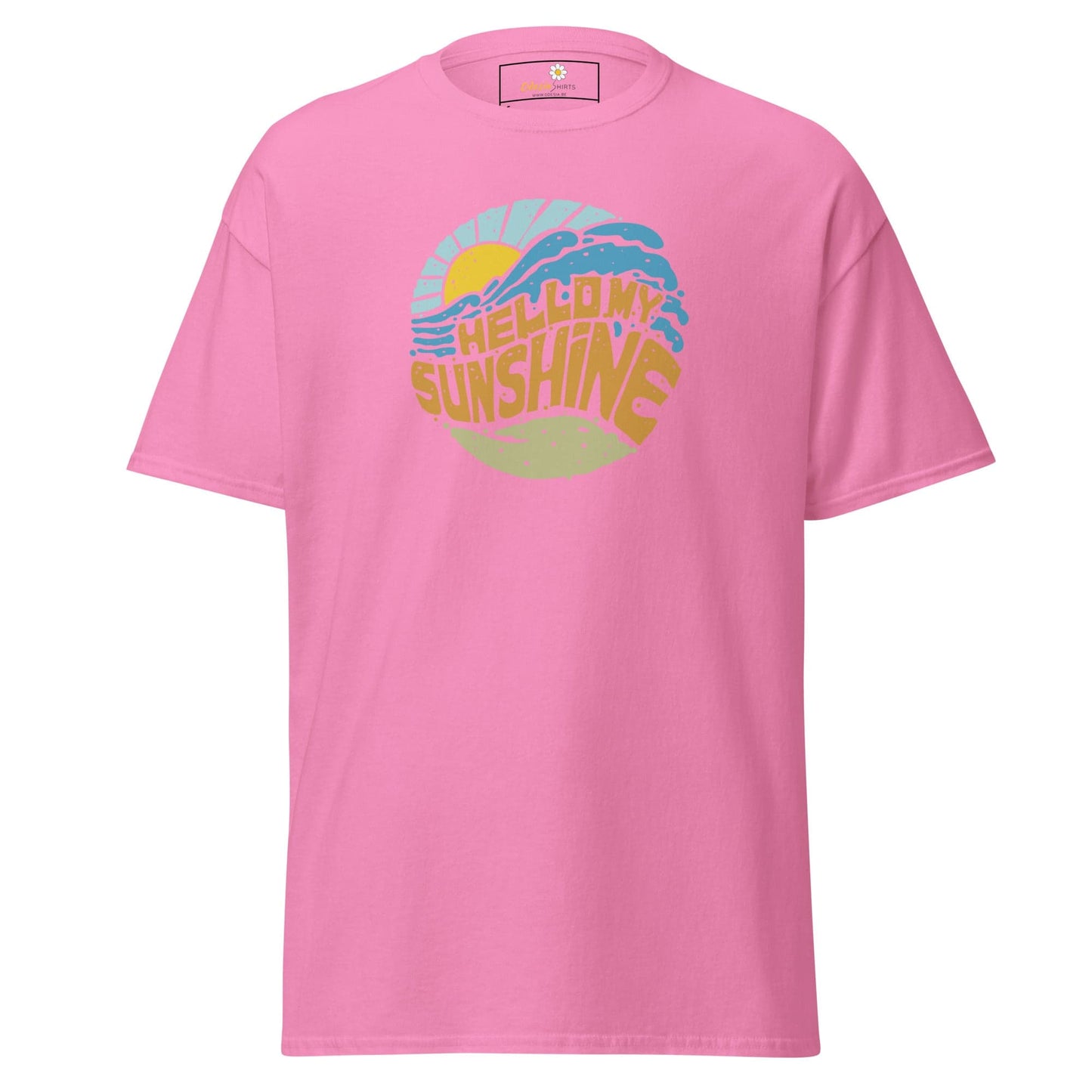 Pink T-shirt with Hello My Sunshine graphic for men and women in S to XL size