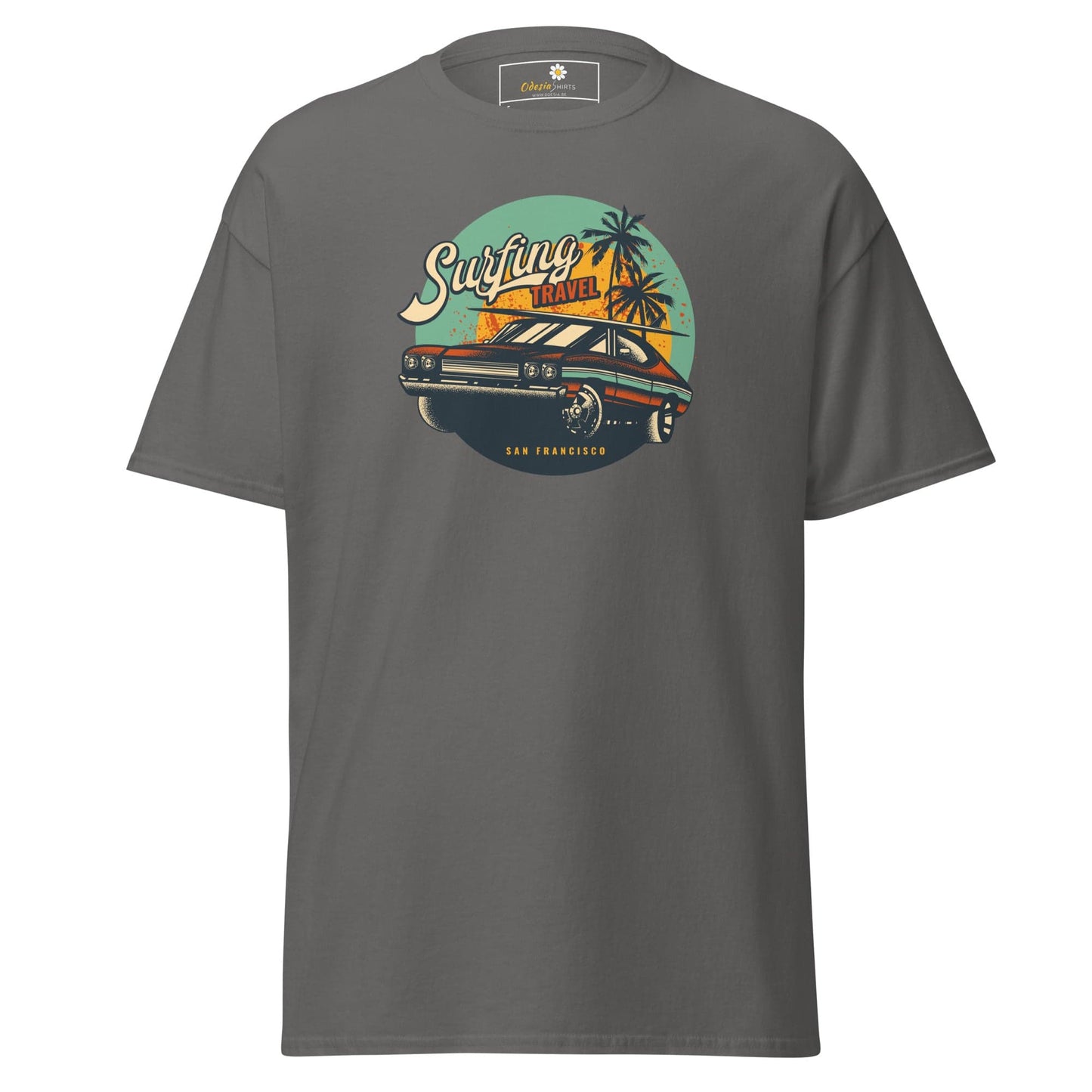 Gray T-shirt with car graphic from T-SHIRT DESIGN TEE for Men and Women, available in S to XL