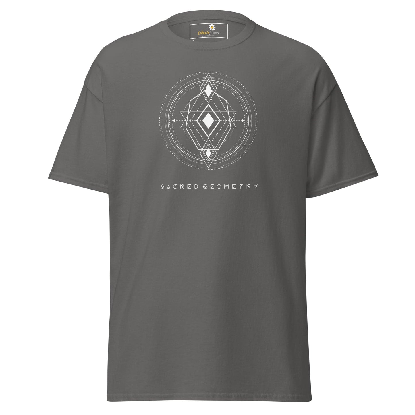 Gray T-shirt with geometric design for men and women in sizes Small to X-Large