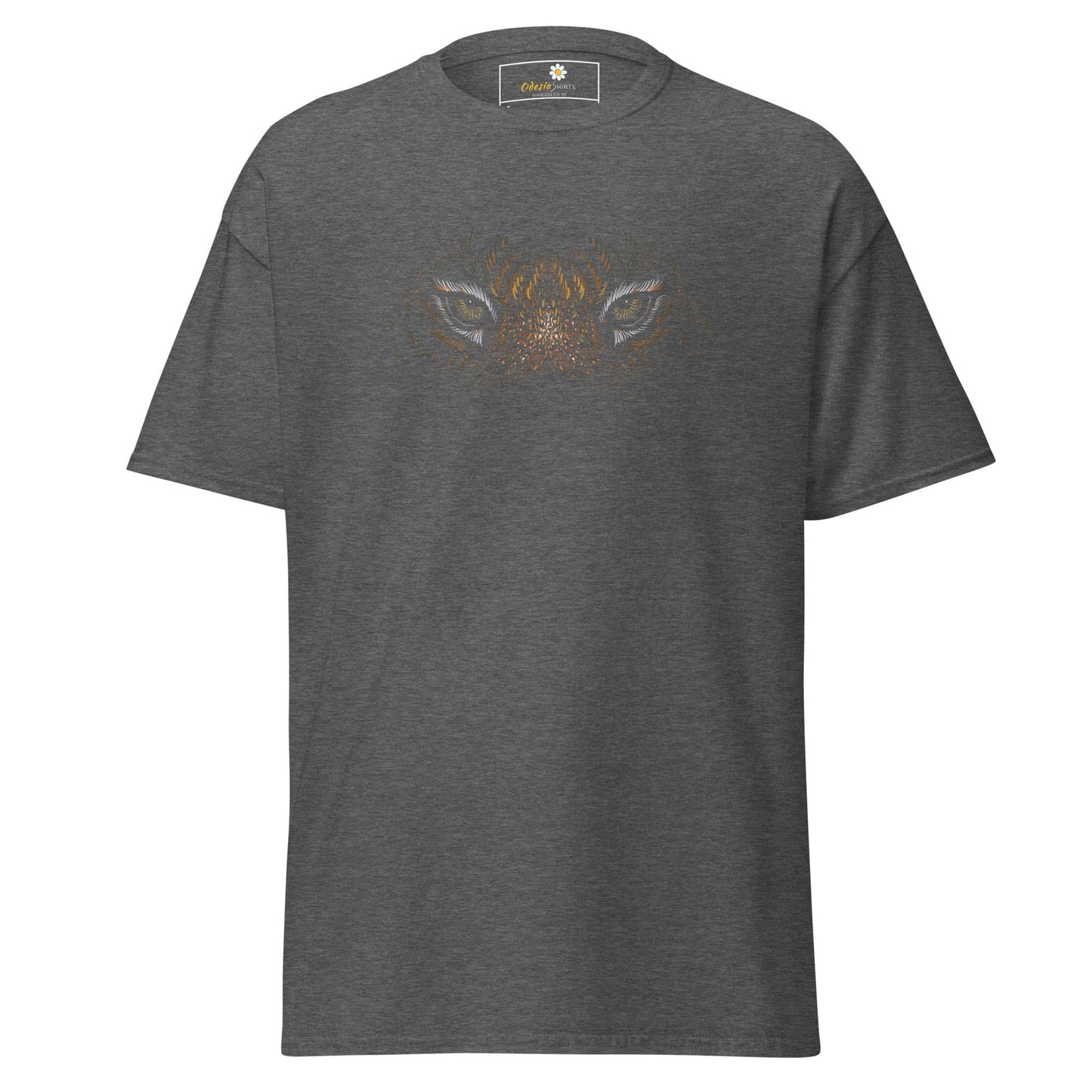Gray t-shirt featuring an animal eye design, suitable for men and women sizes S to XL