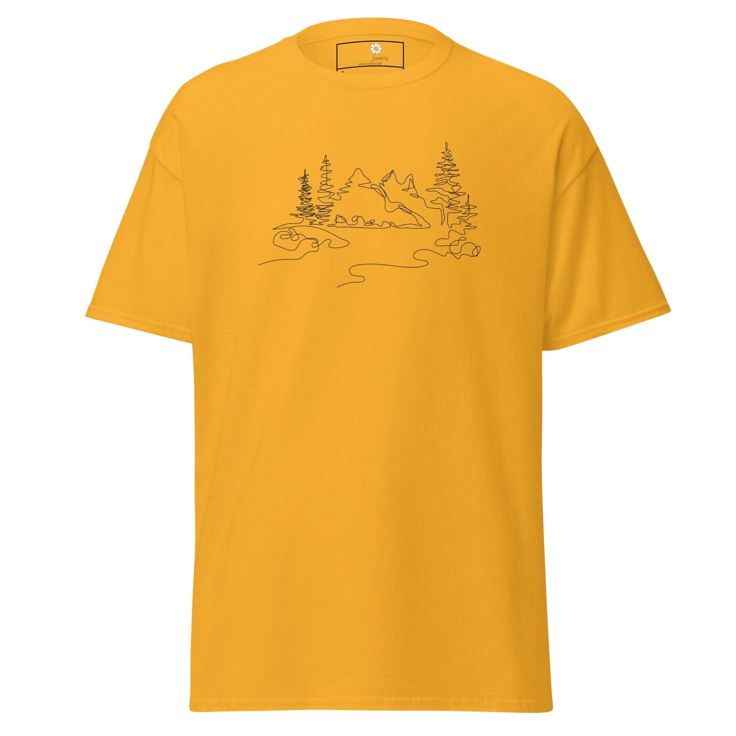 Yellow T-shirt with Mountain and Tree Graphic for Men and Women in sizes S to XL