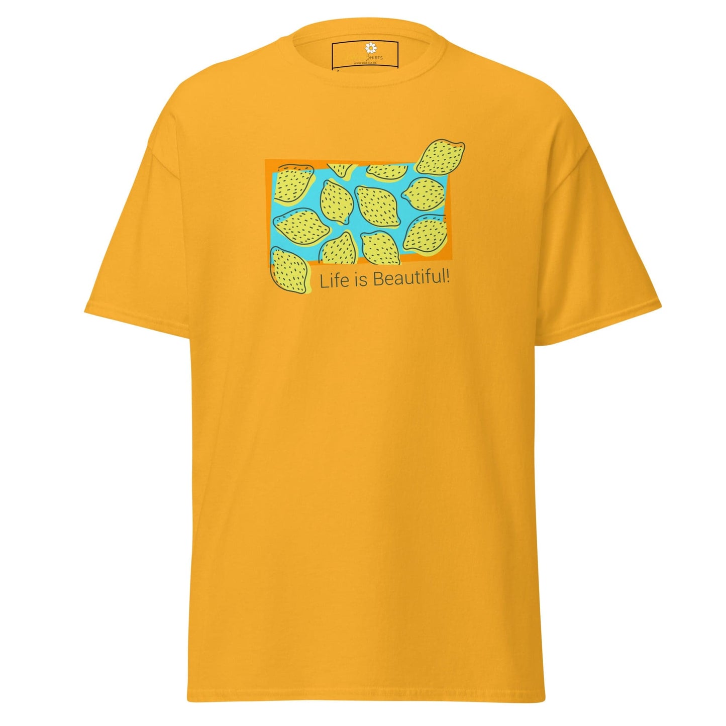 Yellow t-shirt with lemon pattern for men and women in sizes S to XL