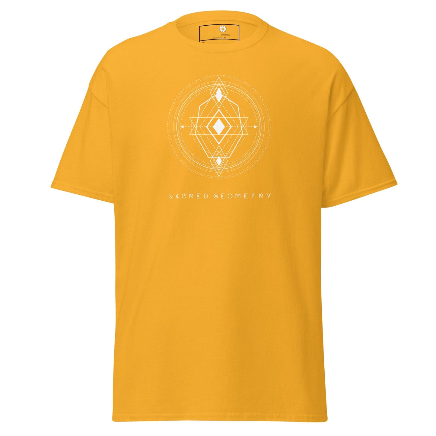Yellow T-shirt with sacred geometry design for Men and Women in sizes S to XL