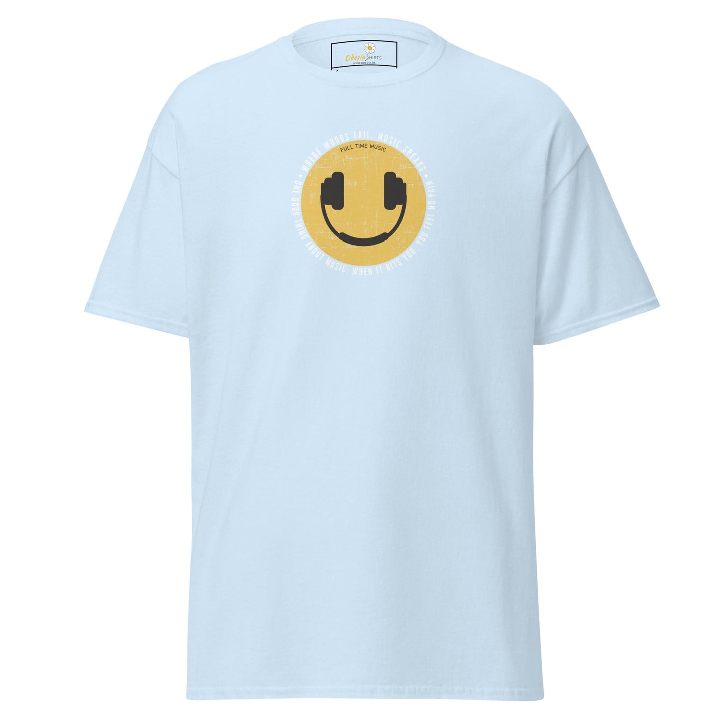 Light blue T-shirt with a smiley face design, suitable for men and women S to XL
