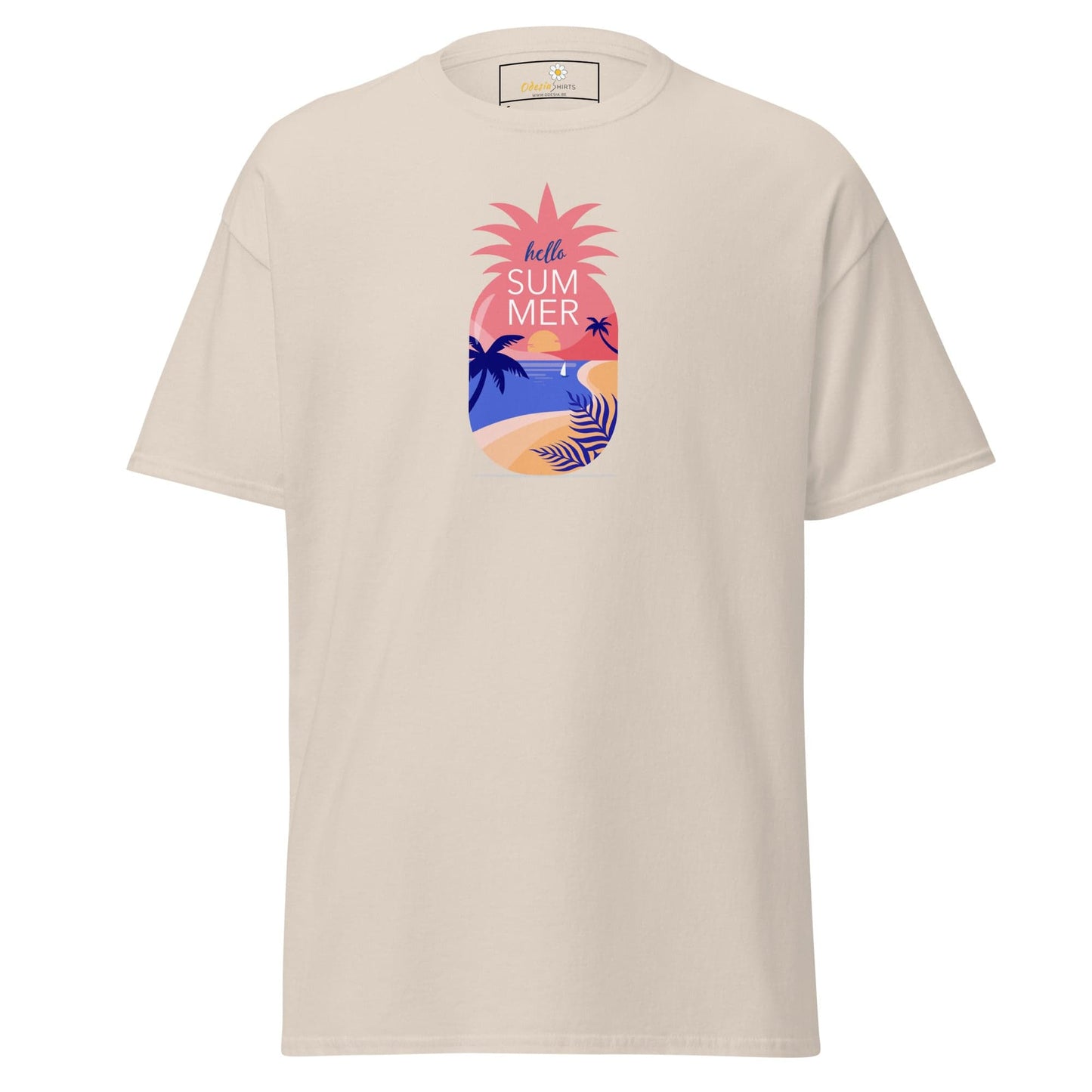 Beige T-shirt with pineapple summer graphic, suitable for men and women from S to XL