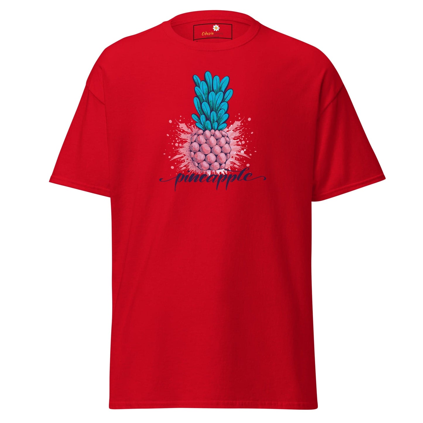 Red t-shirt with pineapple graphic from T-SHIRT DESIGN TEE for men and women, sizes S to XL