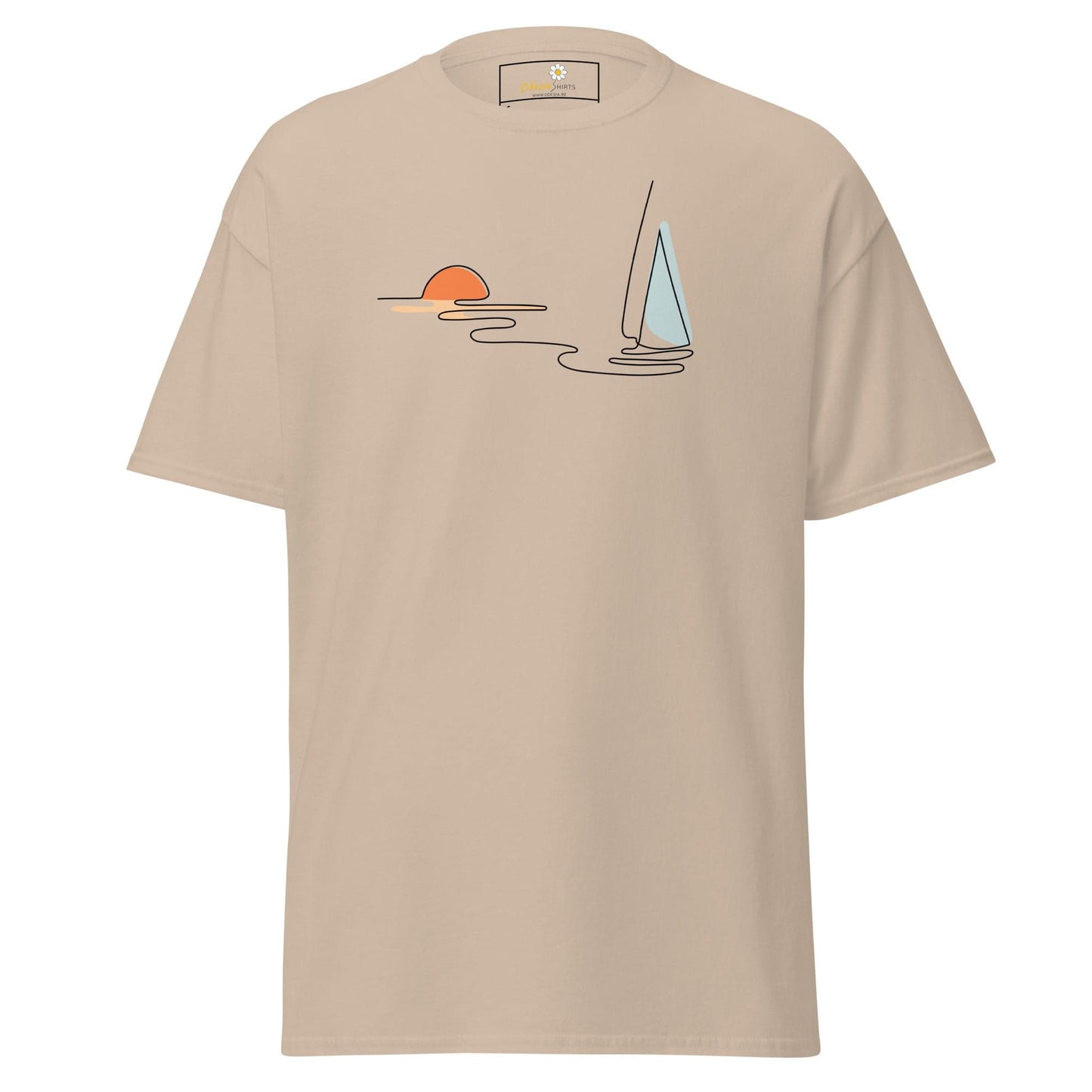 Unisex classic t-shirt - DRAWING LINE SUNSET BOAT - REGULAR - Sand / S
