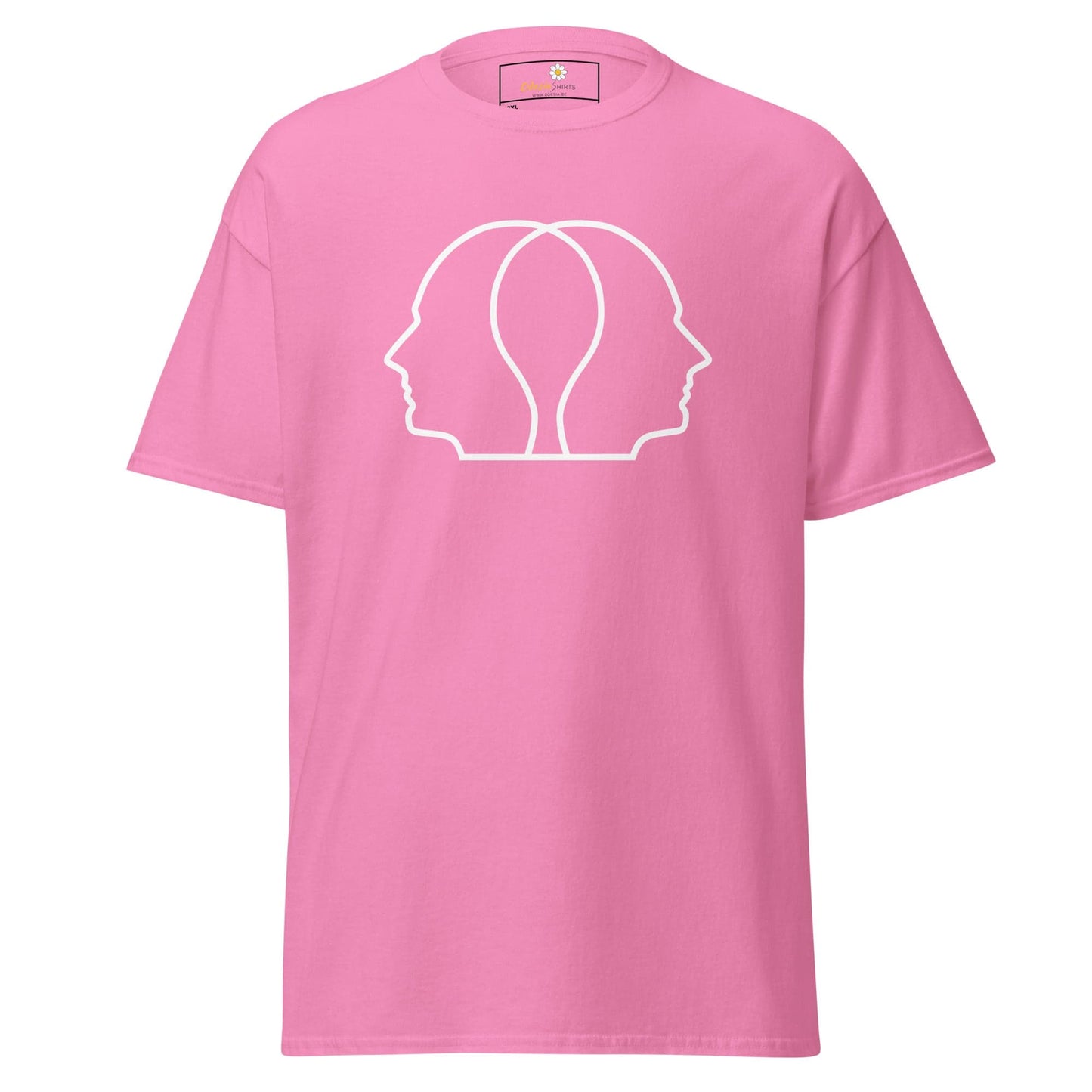 Pink T-shirt with white head outline design for men and women available in 2XL to 5XL