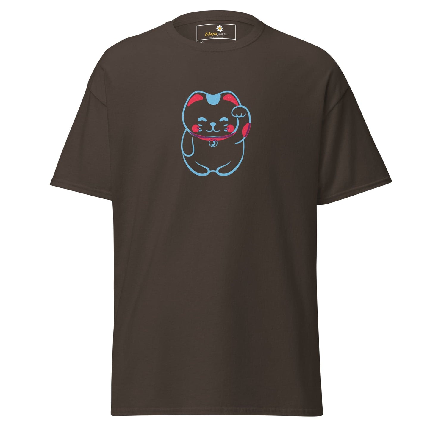 Brown T-shirt with cartoon cat graphic for Men and Women in 2XL to 5XL sizes