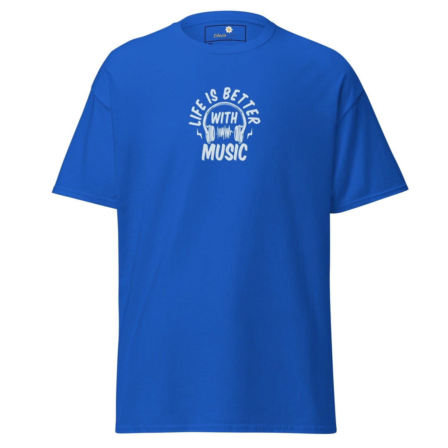 Blue T-shirt with music graphic for Men and Women in sizes 2XL to 5XL