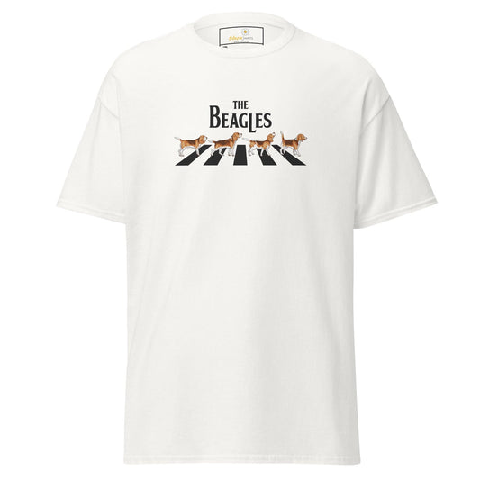 White t-shirt with ’The Beagles’ graphic.